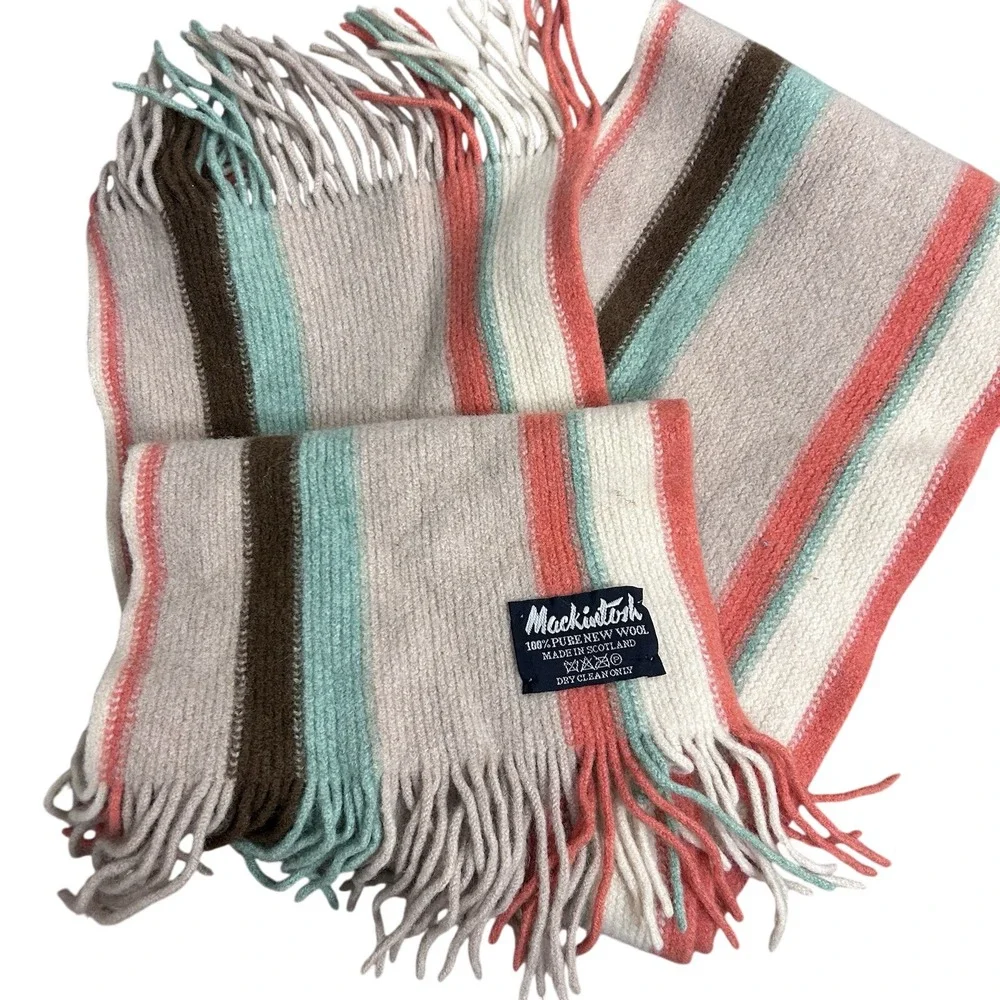 Mackintosh made in Scotland 100% pure new wool Striped Scarf With Fringe EUC‎